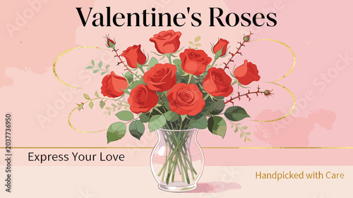 Foto A beautiful bouquet of vibrant red roses in a clear glass vase, perfect for expressing love on Valentine's Day, handpicked with care