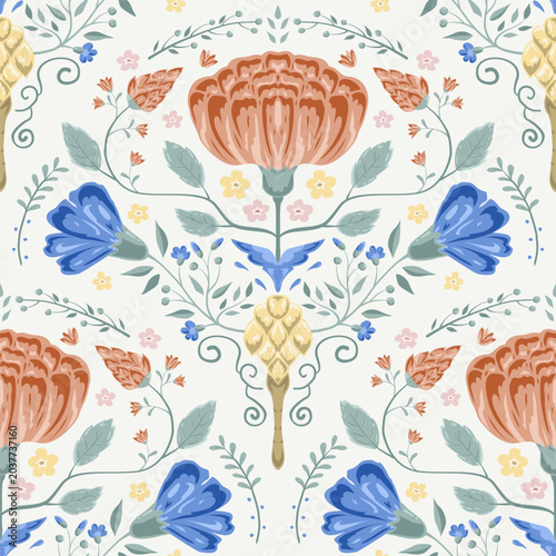 Tableau sur toile Elegant folk floral chintz seamless pattern