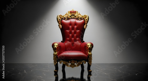 Luxurious red and gold rococo throne chair with crown detail