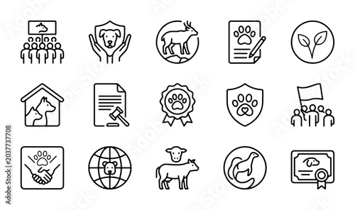 Quadro su tela Animal Welfare Icons Set: Pet Care, Conservation, Legal Rights, Advocacy, and Ed