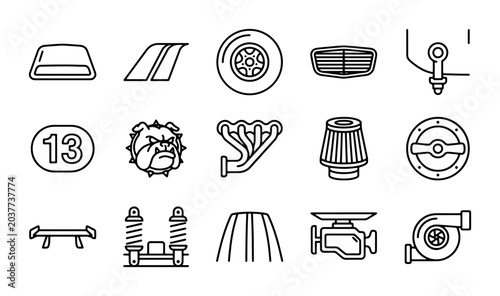 Cuadro en lienzo Automotive Performance Parts Vector Icons Set: Turbocharger, Engine, Steering Wh