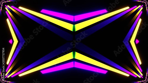 Purple and Yellow Neon Lines Move Alternately Kaleidoscope Background VJ Loop in 4K