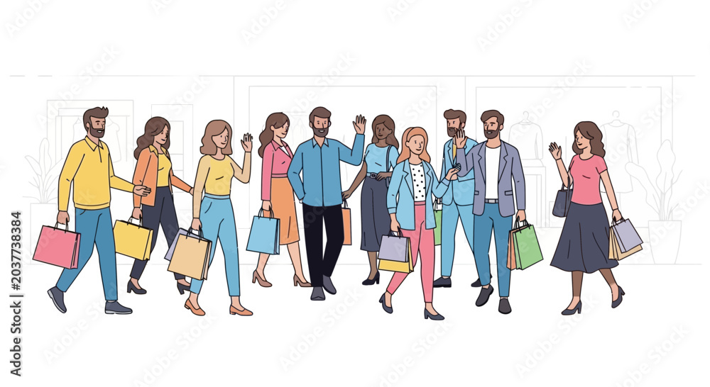 Obraz premium Diverse Group of People Shopping with Bags, Modern Consumerism and Retail Lifestyle