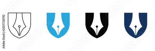 Schilderij op canvas Shield and pen nib icon, writing protection and content security symbol, digital document safety and copyright protection concept, modern vector illustration