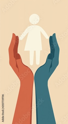 Two hands holding a paper cut of a woman
