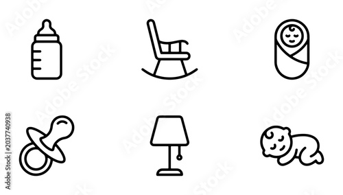 Baby Icons Set, Newborn Essentials Collection, Infant Care Symbols, Simple Vector Graphics for Nursery and Parenting