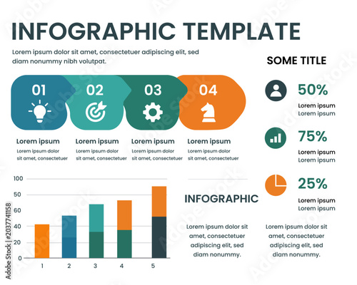 Premium Corporate Infographic Template Vector with Data Visualization Elements and Modern Workflow Design