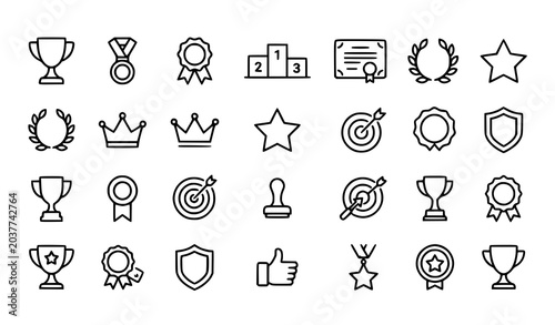 Award thin line icon collection with editable stroke trophy achievement and winner symbols vector set