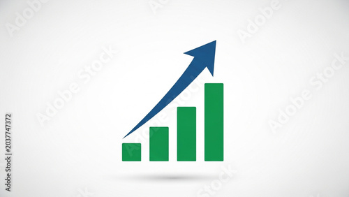 Growth Chart Illustration with Green Bars and Blue Arrow Showing Upward Trend
