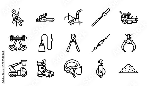 Konstfotografi Arborist Equipment Icons, Tree Care Tools Set, Arboriculture Vector Graphics, Fo