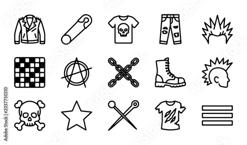 Tableau sur toile Punk Rock Icons Set, Rebellion Symbols Vector Graphics, Anarchy, Skull, Safety P