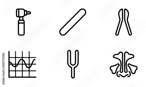 Tableau sur toile Medical Icons Set: Otoscope, Nasal Speculum, Tuning Fork, Sinus Diagram, Graph,