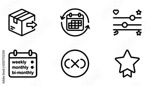 Φωτογραφία Modern Flat Icon Set: Delivery Box, Calendar, Settings, Frequency Options, Infin