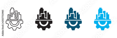 Infrastructure icon set, multi style collection, urban development icons, construction buildings roads utilities vector illustration