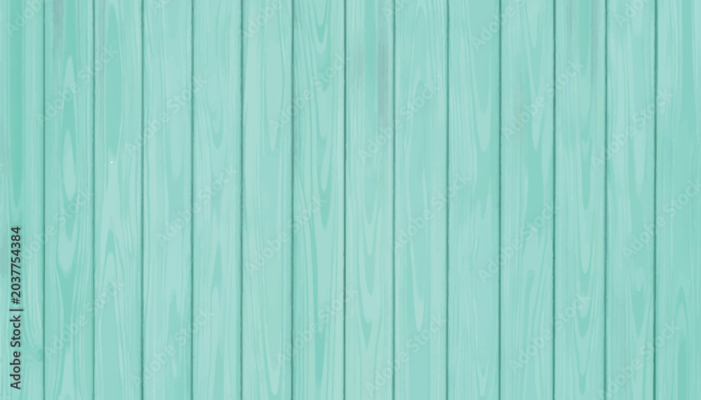 Fototapeta premium Mint green wooden background vector illustration. Vertical wood planks texture with realistic grain and soft shading. Rustic timber board pattern for coastal, spring, and vintage design backdrops.