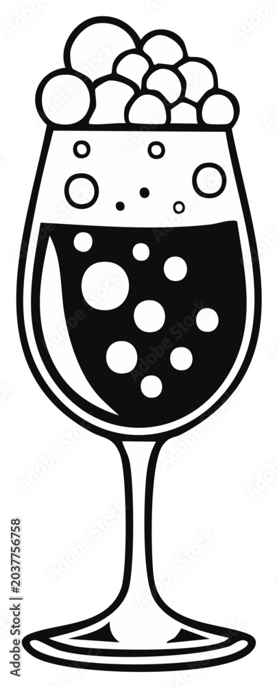 Fototapeta premium A stylized black and white illustration of a glass filled with bubbly liquid and foam