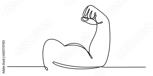 Obraz na płótnie Strong muscular arm flexing bicep drawn in a single continuous line style Vector