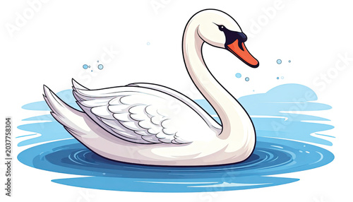 Fotografija White Swan Floating on Water Surface.