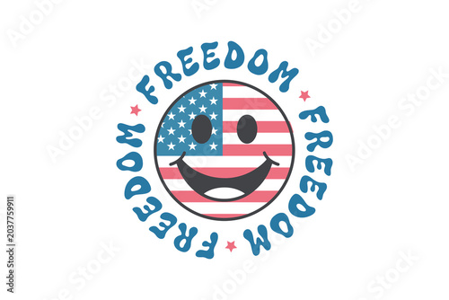Groovy Freedom Smiley Face American Flag T Shirt Design
