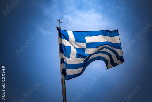 Greek flag fluttering in the wind

