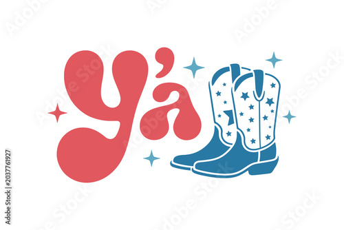 Y'all Groovy Western Cowboy Boots Southern T Shirt Design
