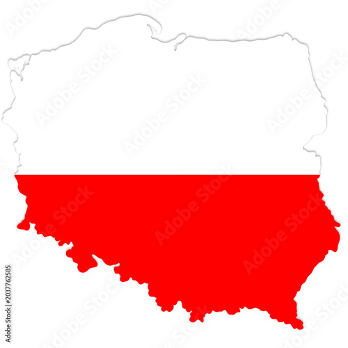 Poland map with national flag silhouette design isolated illustration for travel and education concepts