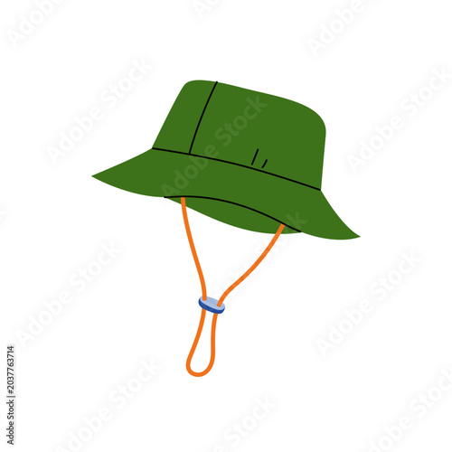 Foto Green tourist bucket hat with string vector flat illustration isolated on white
