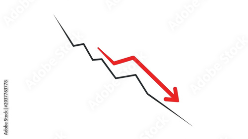 Downward Trending Line Graph with Red Arrow Showing Decline in Business Data