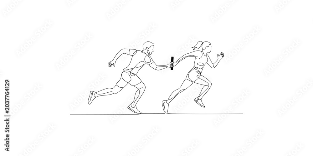 Fototapeta premium A line drawing of a man and woman passing a baton while running