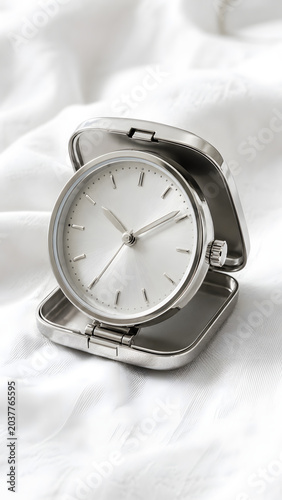 Minimalist timepiece photography close-up studio shot of a small watch in clean setting