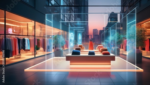 ai enhanced fashion retail display with digital style suggestions in urban storefront