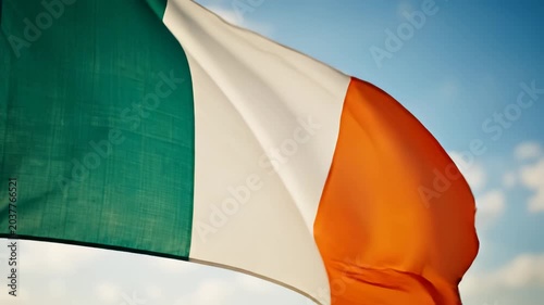 Irish flag waving in sky