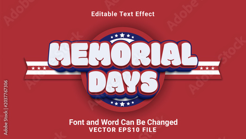 3d editable american memorial days text effect