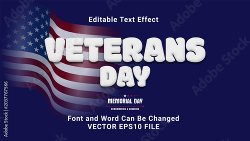 editable 3d american veteran day text effect