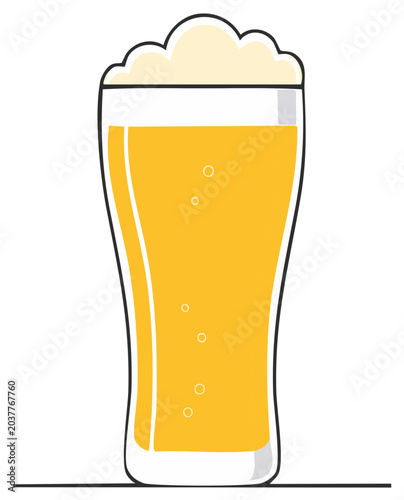 Full glass of light beer with bubbles and frothy foam head vector art