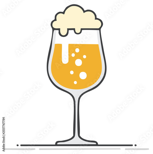 Illustration of a tulip glass with beer and foam, minimal design for craft brewery advertising
