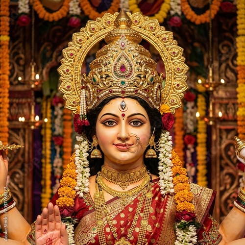 Grand Navratri Celebration Featuring Beautiful Maa Durga Murti