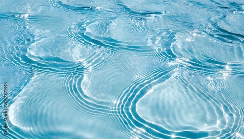 Top view of concentric circular ripples in blue water with background, abstract