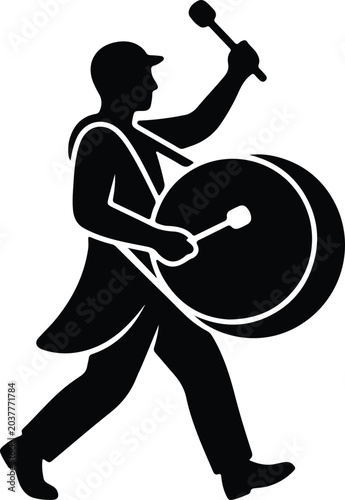 Silhouette vector of a marching musician playing a big bass drum design