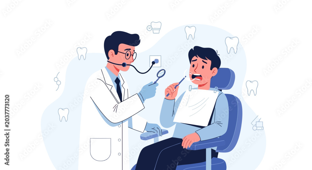Fototapeta premium Dentist's Office Visit: Patient Fearful During Dental Examination
