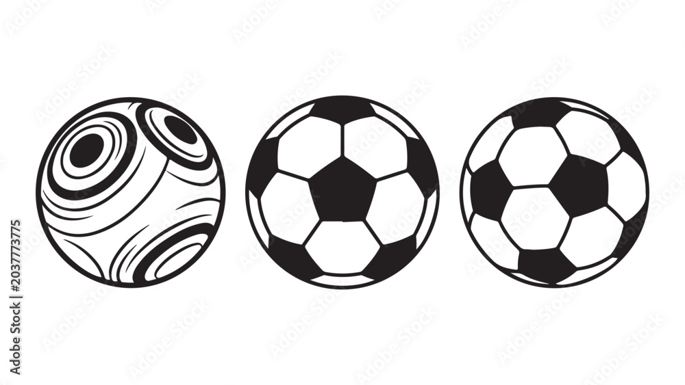 Foto Three Soccer Balls with Abstract and Conventional Patterns