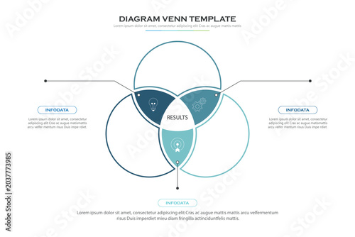 Venn diagram business infographic circle chart template 4 options, presentation with venn diagram elements vector illustration.