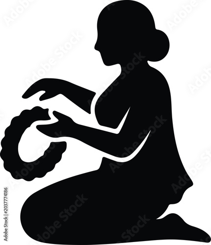 Silhouette vector woman kneading dough for homemade bread baking design