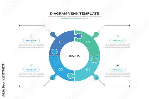 Venn diagram business infographic circle chart template 4 options, presentation with venn diagram elements vector illustration.