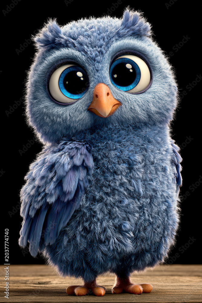 Obraz premium Fluffy Owl Portrait On Branch