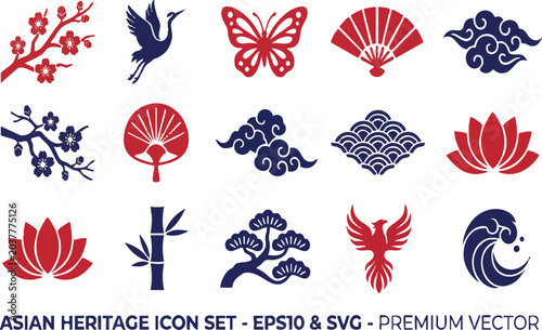 Obraz na płótnie Asian Heritage Decorative Icon Set Collection