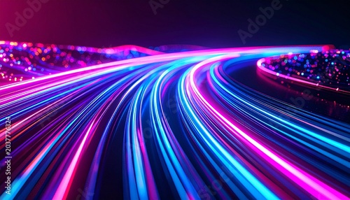 AI neural network concept, big data light quantum computing technology, futuristic and modern tech information transmission

