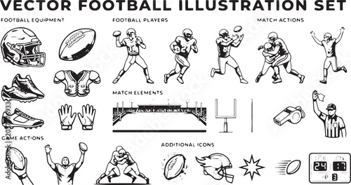 Vector football illustration set