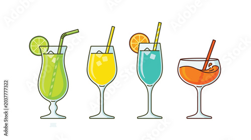 Colorful Summer Cocktails and Refreshing Drinks Vector Illustration