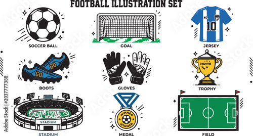 Vector football illustration set